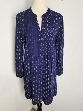 Old Navy - Navy & White Printed Pintucked Longsleeve Dress, Size Large